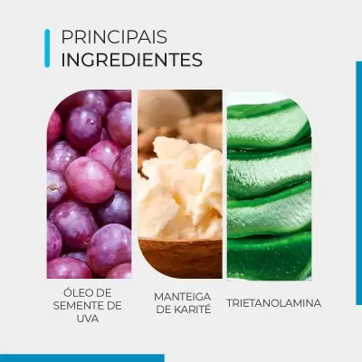 Ingredientes principais: óleo de semente de uva, manteiga de karité e trietanolamina