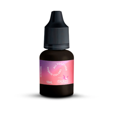 Frasco pequeno castanho com tampa preta e rótulo rosa