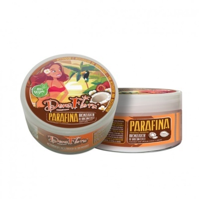 Frascos de parafina bronzeadora Dona Fita com tampa ilustrada e rótulo em tons castanhos e laranja