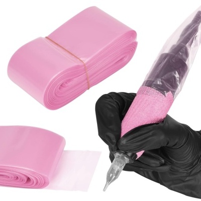 Kit de acessórios para tatuagem com máquina e material protetor rosado
