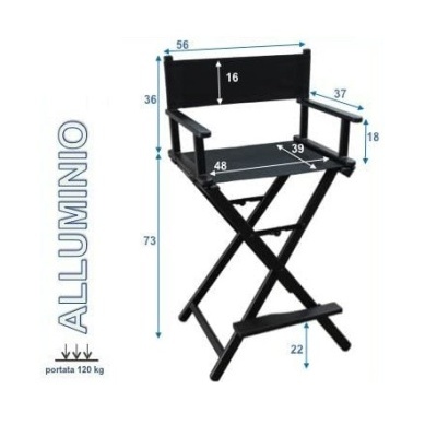 Cadeira alta de diretor preta em alumínio com dimensões indicadas