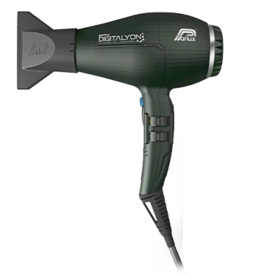 Secador de cabelo verde escuro com controlo no cabo e bocal orientador