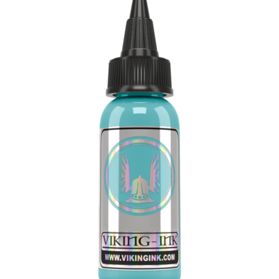 Frasco de tinta de tatuagem azul com rótulo Viking Ink