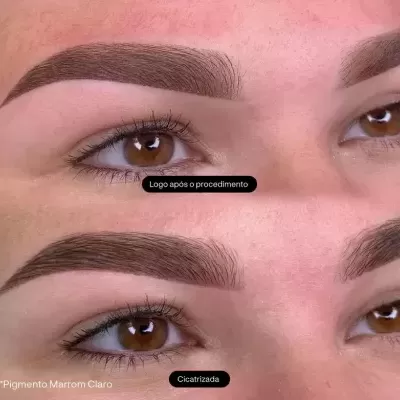 Close-up de olhos e sobrancelhas com pigmento marrom claro