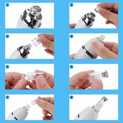 Sequência de montagem de dispositivo branco com peça transparente para cuidados de pele