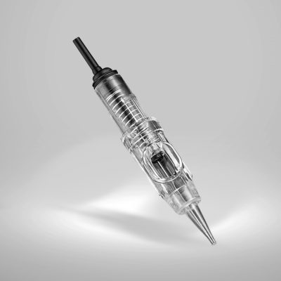 Máquina de tatuagem transparente com agulha e cabo preto