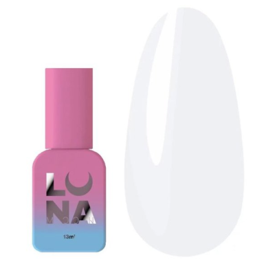 Verniz de unhas rosa e azul com texto LUNA e amostra de cor branca