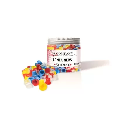 Frasco com pequenos recipientes coloridos de silicone para pigments