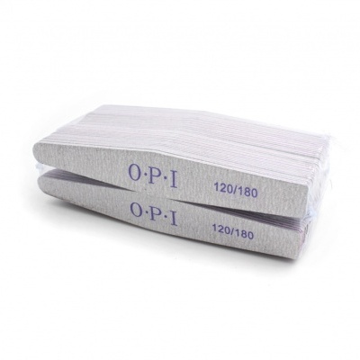 Lixas de unhas cinza claras com texto O.P.I 120/180