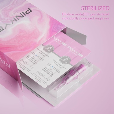 Cartucho para agulhas rosa PINKY PRO em embalagem transparente dentro de caixa rosa