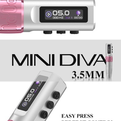 Dispositivo metálico prateado com botão rosa e ecrã digital a mostrar configurações