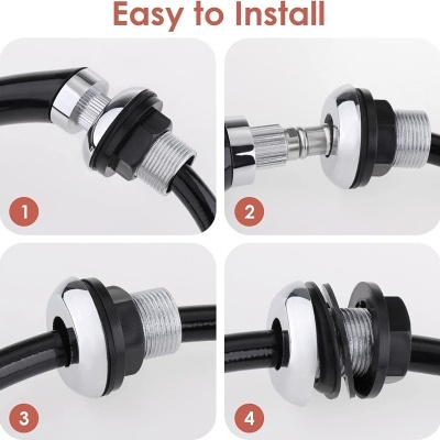 Conetor metálico preto e cromado para instalação fácil em mangueira ou tubo