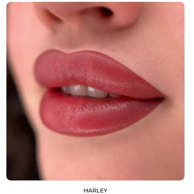 Lábios femininos com batom mate vermelho escuro