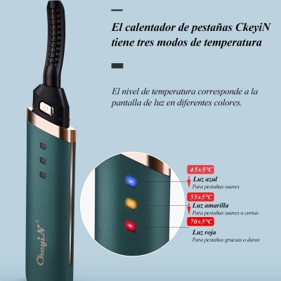 Aquecedor de pestanas CkeyiN verde com luzes LED coloridas e detalhes dourados