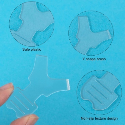 Escova dentária em forma de Y, plástico transparente com textura antiderrapante