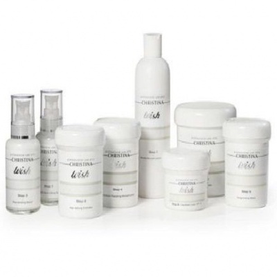 Produtos cosméticos CHRISTINA Iris em frascos e potes brancos