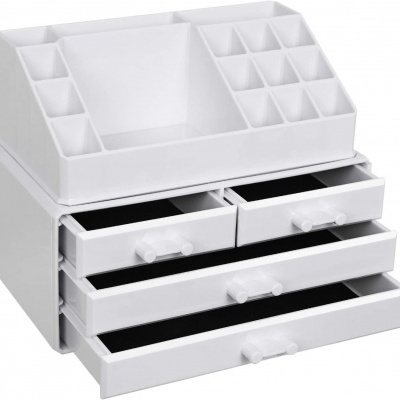 organizador de maquilhagem branco com gavetas e compartimentos para pincéis