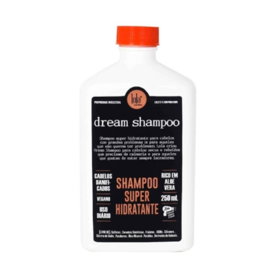 Frasco branco de shampoo super hidratante com etiqueta preta e tampa laranja
