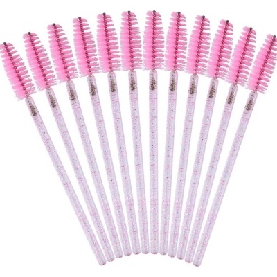 Doze escovas para pestanas rosa com cabo transparente brilhante