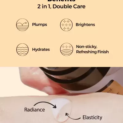 Benefícios do produto COSRX para cuidado da pele 2 em 1 com texto e aplicação na pele