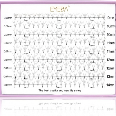 Caixa rosa com pestanas falsas da marca EYESA organizadas por tamanho