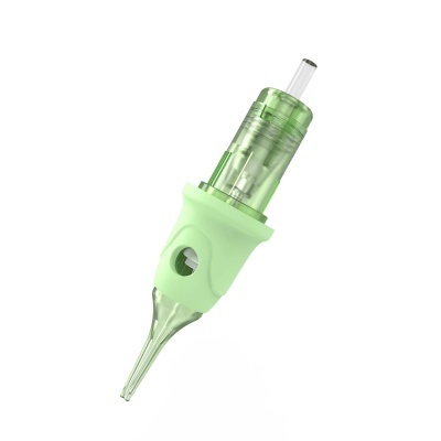 Ponta de máquina de tatuagem verde claro com partes transparentes isolada