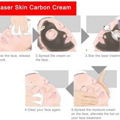 Passos para tratamento facial com Laser Skin Carbon Cream.