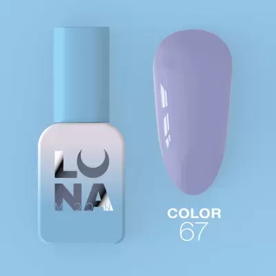 Verniz de unhas azul com amostra lilás e texto COLOR 67
