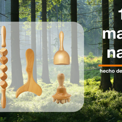 Massageadores de madeira natural com diversas formas e texturas