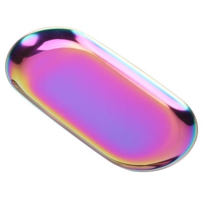 Bandeja oval metálica iridescente colorida