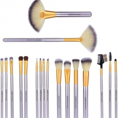 Conjunto de 20 pincéis de maquilhagem lilás e dourado com cerdas claras