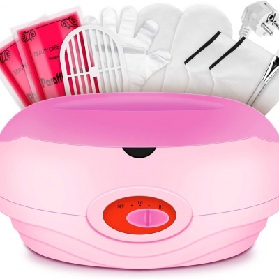 Conjunto para remoção de cera com aquecedor rosa e acessórios brancos e vermelhos