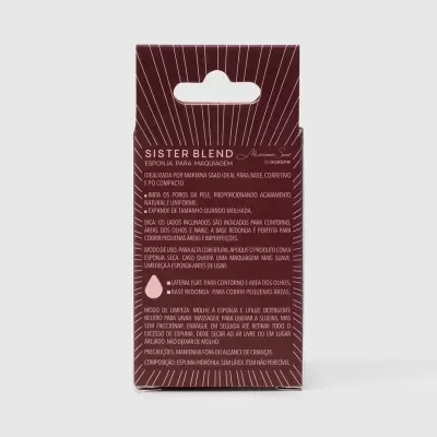 Embala gem castanha com texto branco para esponja de maquilhagem SISTER BLEND