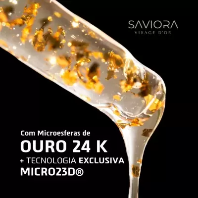 Conta-gotas com líquido transparente e microesferas de ouro 24K