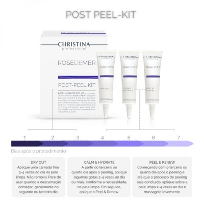 Kit de peeling pós-procedimento com três ampolas e caixa branca e azul