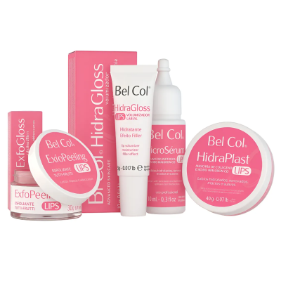 Produtos Bel Col para lábios em embalagens rosa e branco