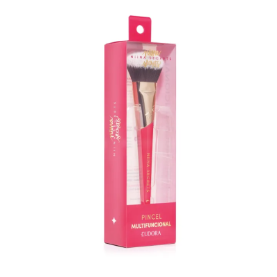 Pincel multifuncional Eludora em caixa rosa e transparente