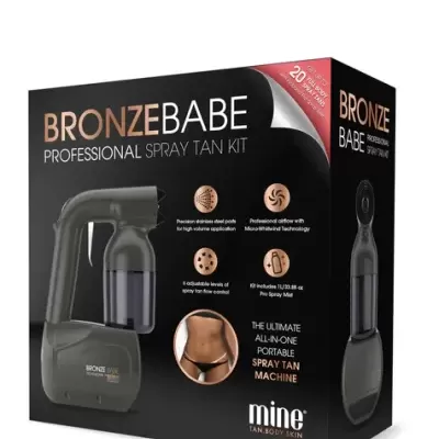 Caixa de kit de bronzeamento por pulverização Bronze Babe profissional com imagem da máquina e detalhes