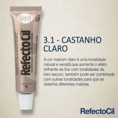 Tubo de tinta para cabelo RefectoCil castanho claro com texto explicativo