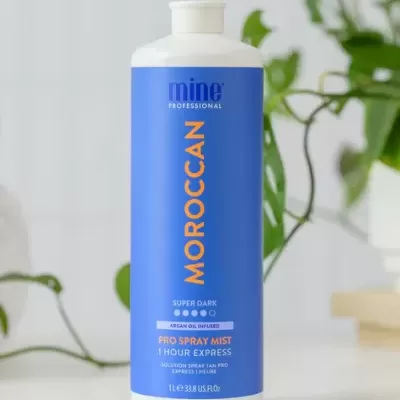 Frasco azul de produto cosmético mine PROFESSIONAL MOROCCAN