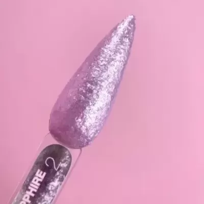 Frasco transparente com tampa roxa texturizada e rótulo SAPPHIRE GEL 2