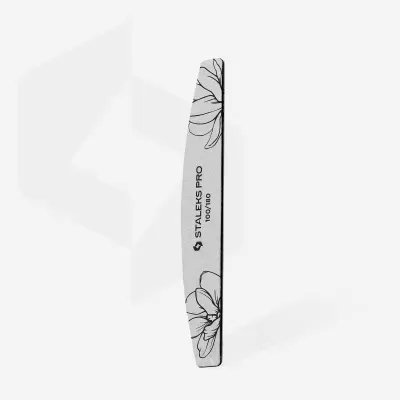 Lima de unhas cinza claro com flores e texto STAELKS PRO 100/180