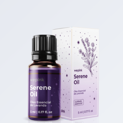 Frasco e caixa de óleo essencial de lavanda