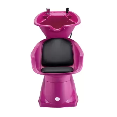 Cadeira de cabeleireiro cor-de-rosa com lava-cabeças preto