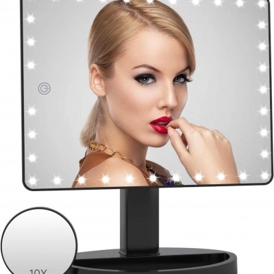 Espelho de mesa retangular com luzes LED e ampliação 10X