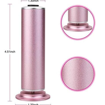 Objeto cilíndrico rosa metálico com base circular e textura granulada