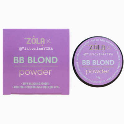 Embalagem e recipiente do pó descolorante para sobrancelhas ZOLA BB BLOND powder roxo
