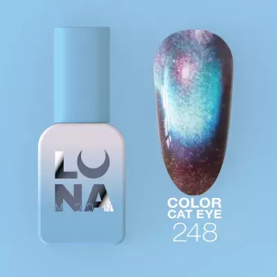 Frasco de verniz de unhas azul com amostra de cor azul e púrpura
