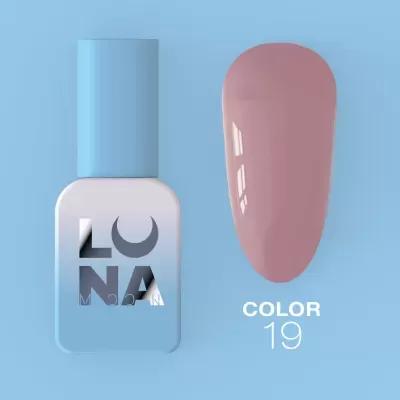 Verniz para unhas rosa COLOR 19 da marca LUNA em frasco azul claro.
