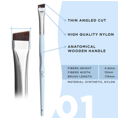 Pincel de cabelo sintético azul claro com corte angulado e cabo de madeira